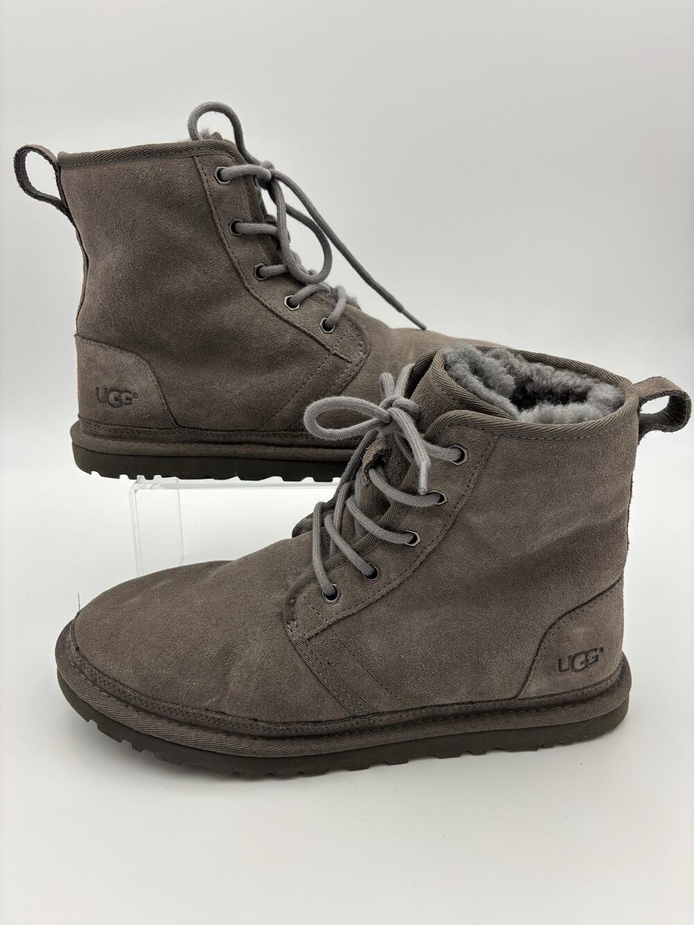 Ugg Lace Up Boots Booties Grey Suede Shearling Lined Size 9 Winter Comfort